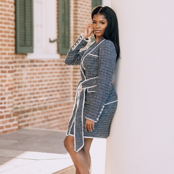 Always On Call Tweed Blazer Skirt Set - Navy - Picture 5 of 6